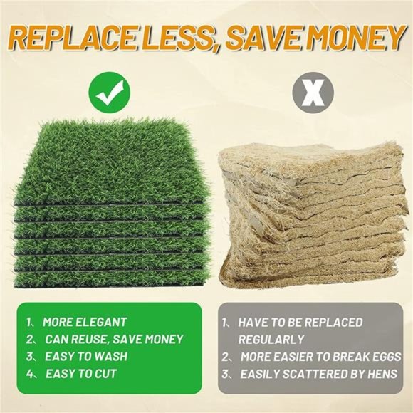 Chicken Nesting Pads Set, 3 Pack 12" x 12" Turf Squares Mat Nest Box Bedding - Picture 5 of 6